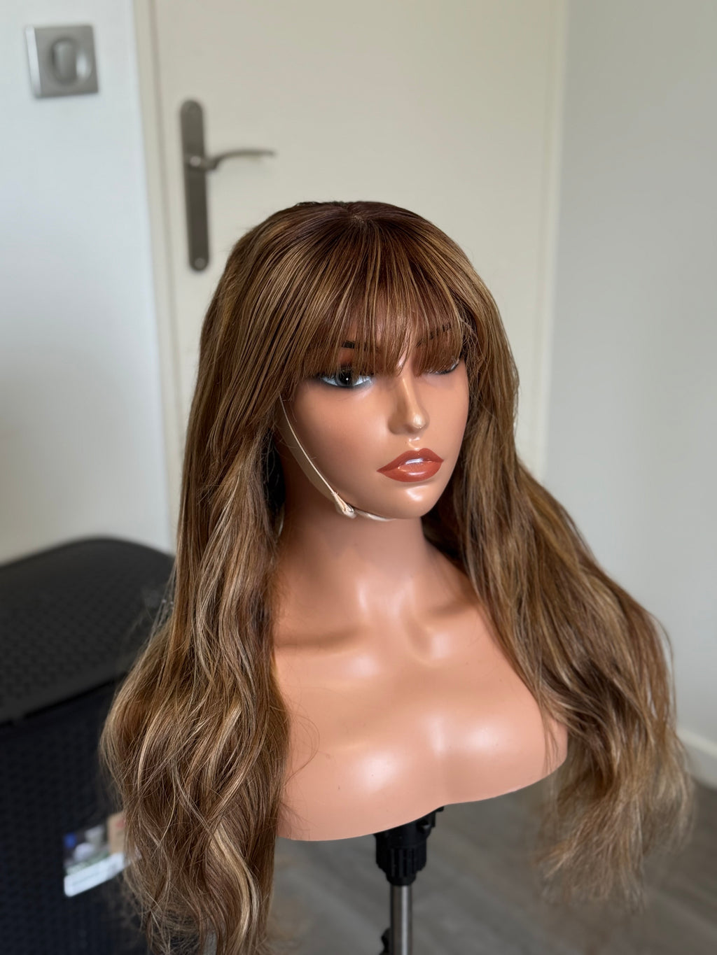 Virgin Hair Wig HD Glueless Highlight Wavy Bangs HD Lace Wig