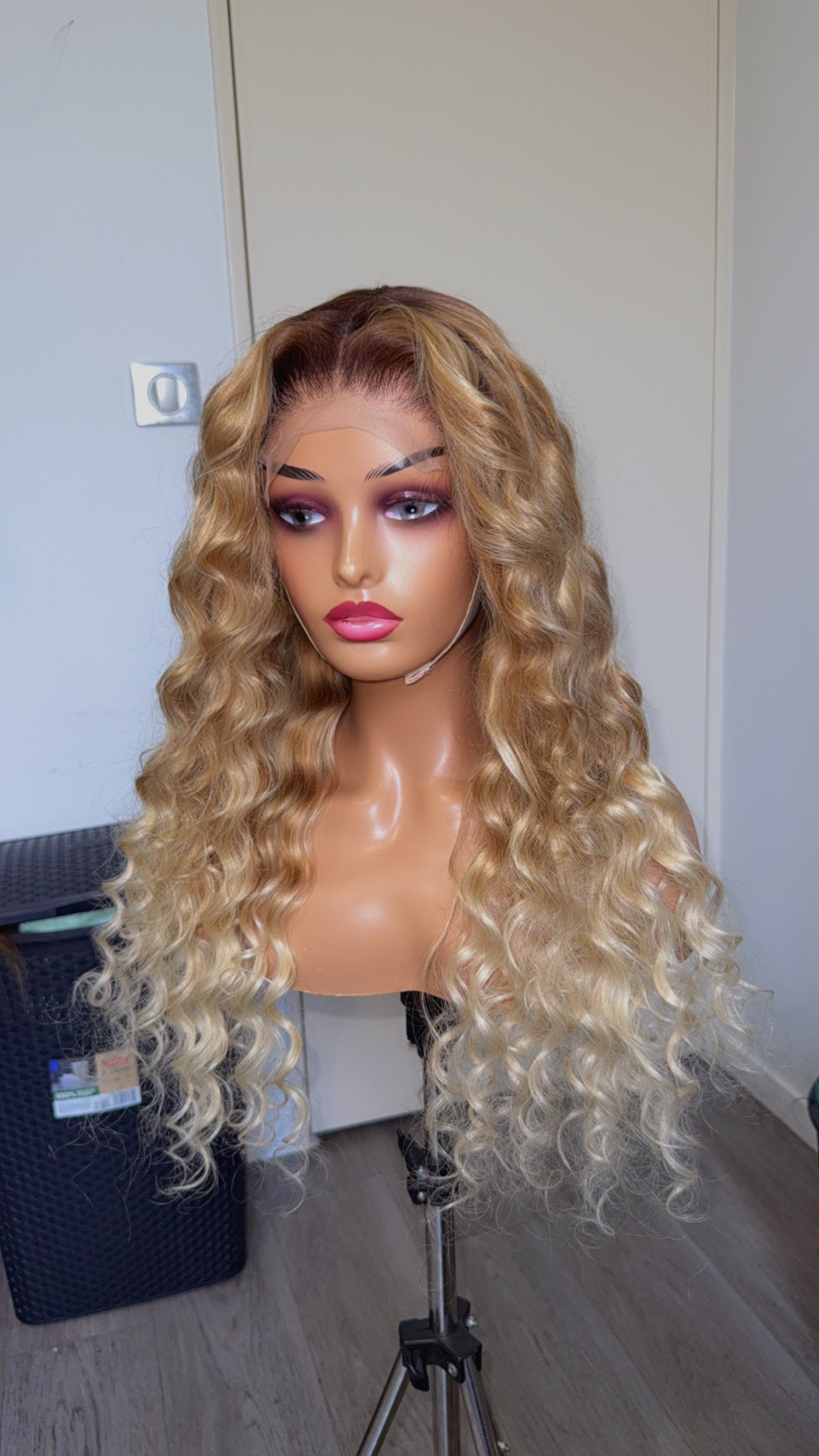 Virgin Hair Wig HD Glueless Lace Front Ombre Blonde Curly Wig