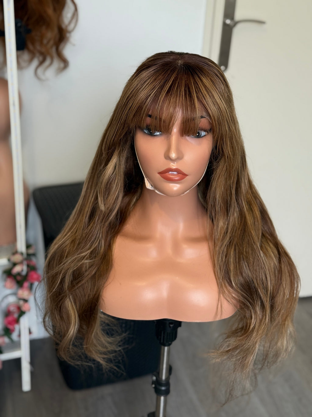 Virgin Hair Wig HD Glueless Highlight Wavy Bangs HD Lace Wig
